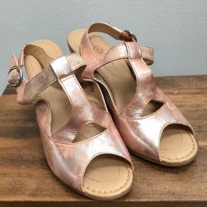 Born Crown Caity wedge heels in metallic leather.